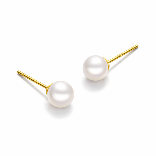 Klasyczne kolczyki-sztyfty z okrągłymi białymi perłami, wykonane ze stali nierdzewnej pokrytej 14-karatowym złotem 